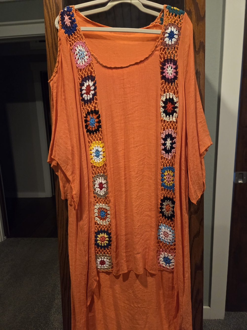 Boho Crochet-Trim Orange Women's Tunic Top